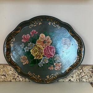 hand-painted toleware tray with a floral design